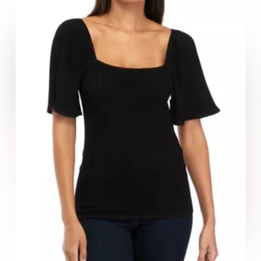 Catherine Malandrino Square Neck Blouse Large Black Minimalist Capsule Wardrobe